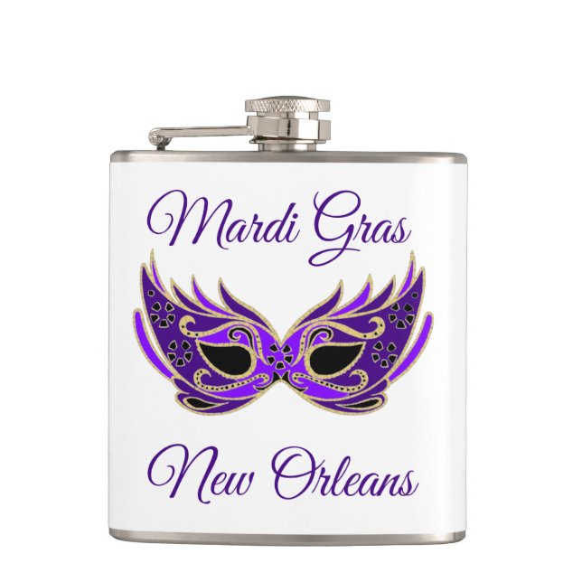 Mardi Gras New Orleans Mask Hip Flask (Front)