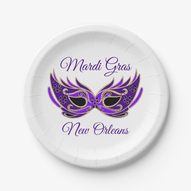 Mardi Gras New Orleans Mask Paper Plate (Front)