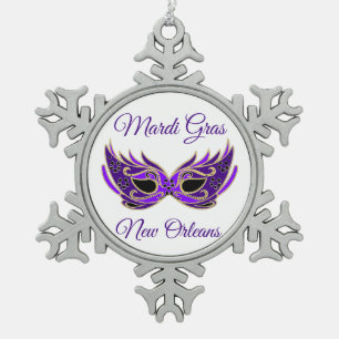 Mardi Gras New Orleans Mask Snowflake Pewter Christmas Ornament