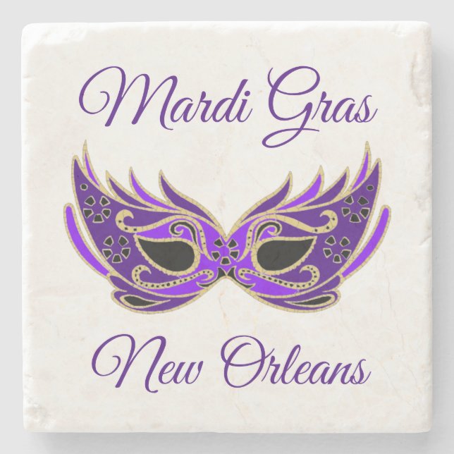 Mardi Gras New Orleans Mask Stone Coaster (Front)