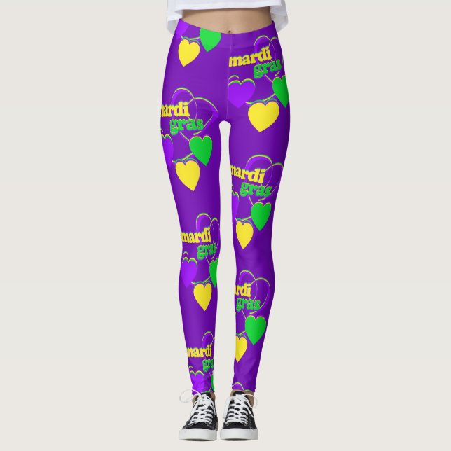 Mardi Gras New Orleans Purple Green Yellow Cute Leggings (Front)
