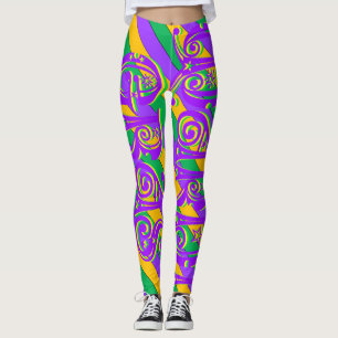 Mardi Gras New Orleans Purple Green Yellow Text Leggings