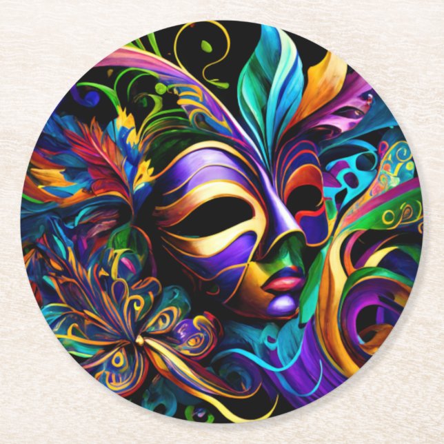Mardi Gras New Orleans Round Paper Coaster (Front)