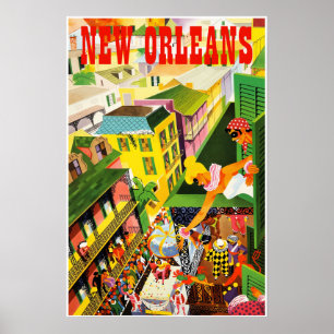Mardi Gras New Orleans travel poster. Poster