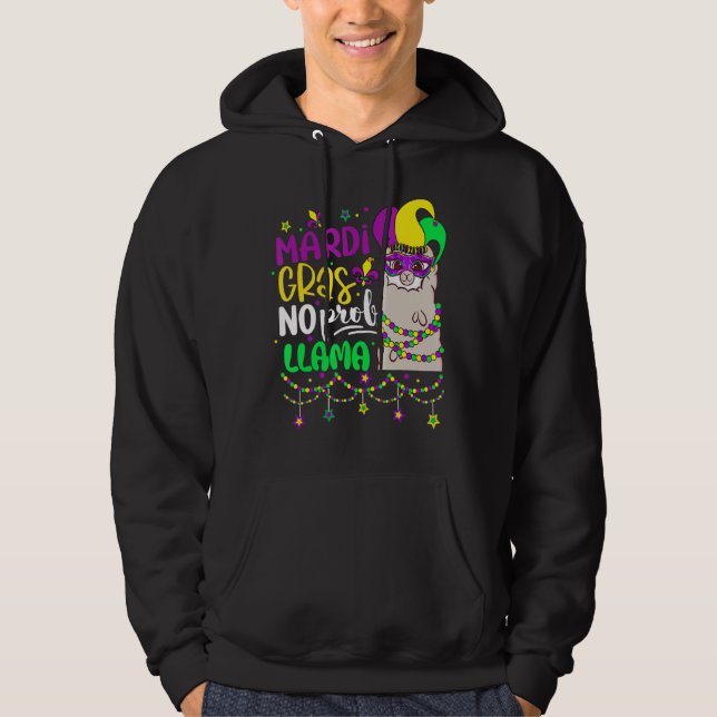 Mardi Gras No Prob Llama Alpaca Funny Carnival Cos Hoodie (Front)