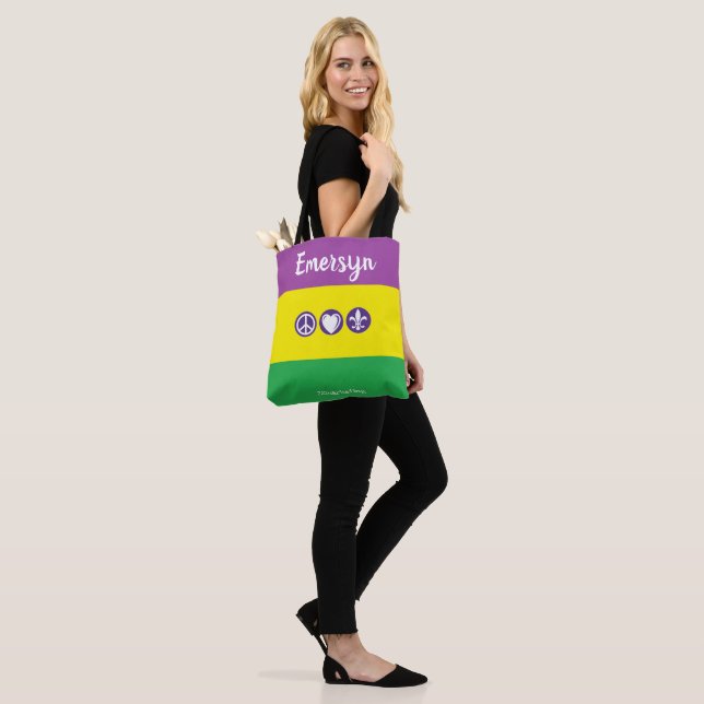 Mardi Gras NOLA custom Peace Love Parades Tote Bag (On Model)