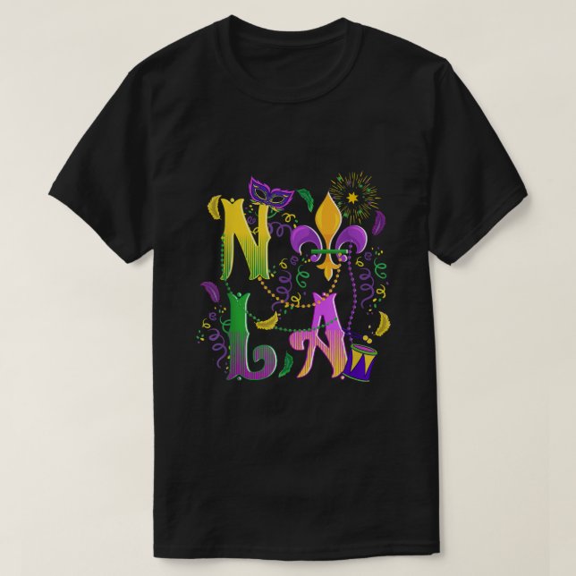 Mardi Gras NOLA New Orleans Mardi Gras Funny Colou T-Shirt (Design Front)