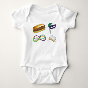 Mardi Gras NOLA New Orleans Mask Beads Beignet Baby Bodysuit