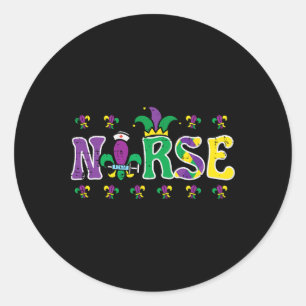 Mardi Gras Nurse Jester Scrub Top Carnival Rn Icu Classic Round Sticker