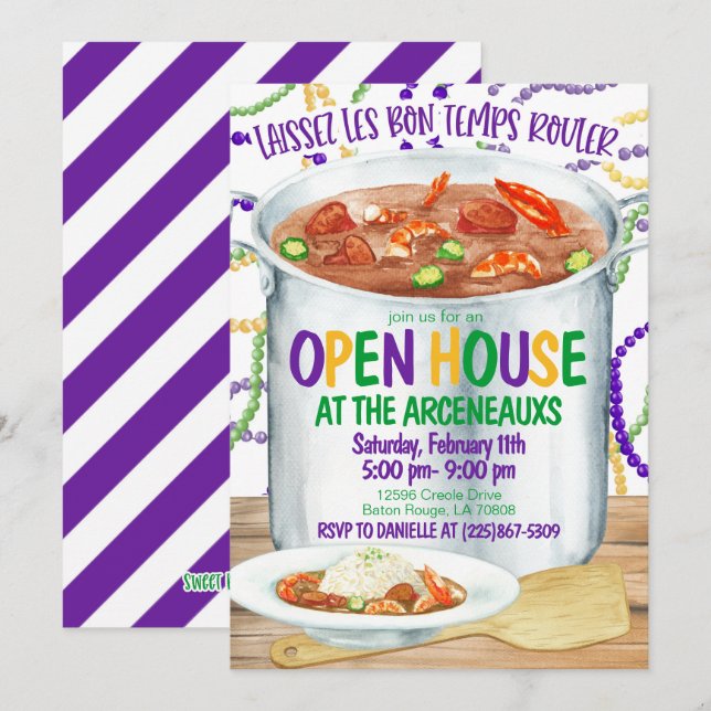 Mardi Gras Open House Invitation (Front/Back)