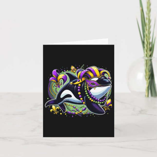 Mardi Gras Orca Whale  Card (Front)