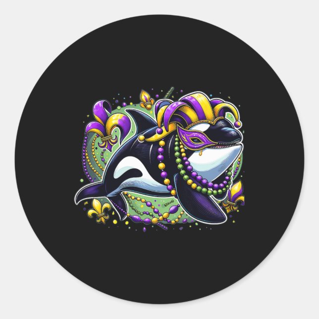 Mardi Gras Orca Whale  Classic Round Sticker (Front)