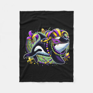 Mardi Gras Orca Whale Fleece Blanket