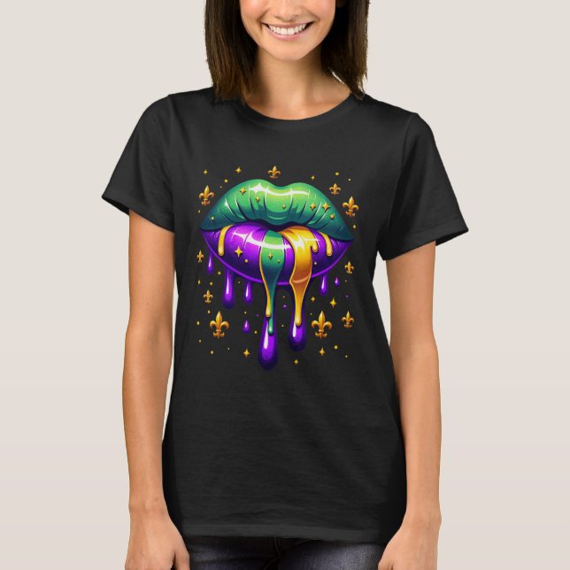 Mardi Gras Outfit Costume Men Women Mardi Gras Lip T-Shirt (Front)