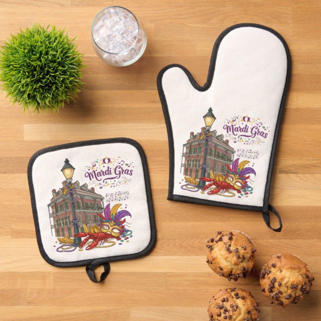 Mardi Gras Oven Mitt & Pot Holder Set (Top Down)