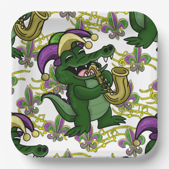Mardi Gras Paper Plate-NOLA Gator Plate (Front)