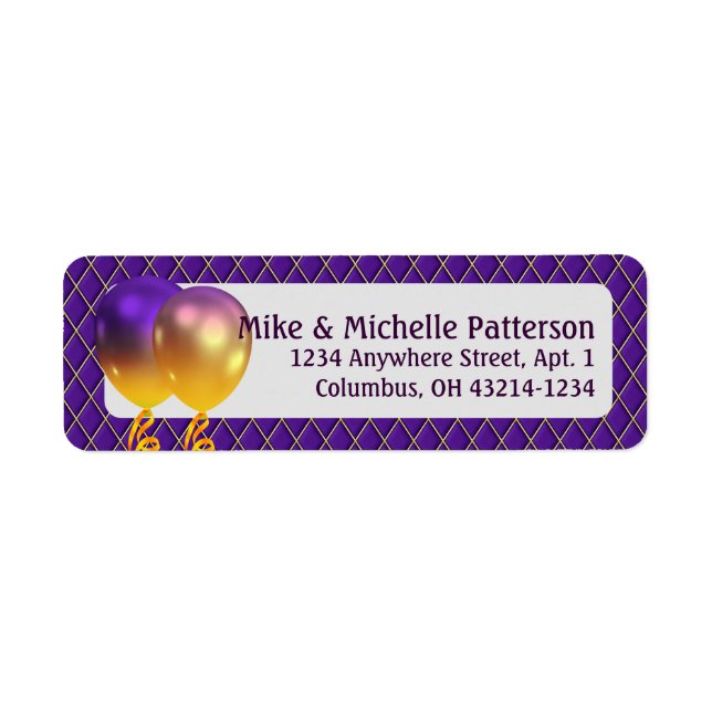 Mardi Gras Party Balloons & Purple Argyle (Front)