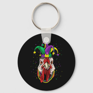 Mardi Gras Party Carnival Jester Chicken Lover Far Key Ring