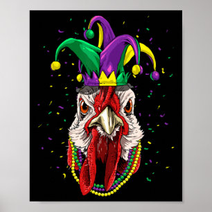 Mardi Gras Party Carnival Jester Chicken Lover Far Poster