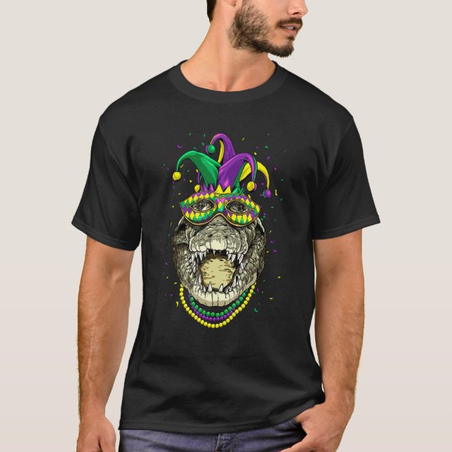 Mardi Gras Party Carnival Jester Crocodile Alligat T-Shirt (Front)