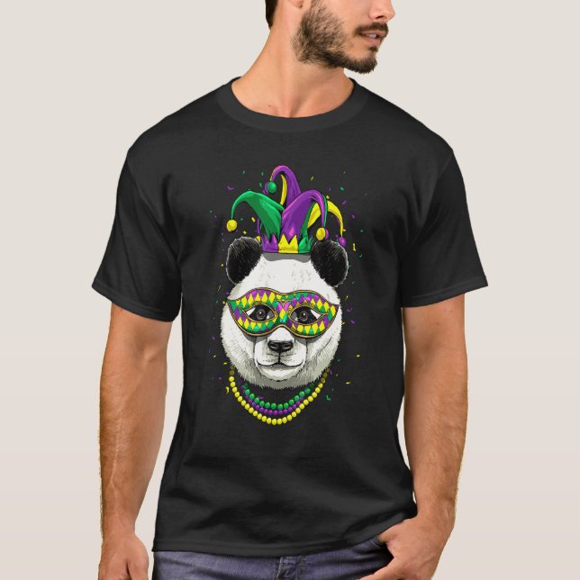 Mardi Gras Party Carnival Jester Giant Panda Bear T-Shirt (Front)