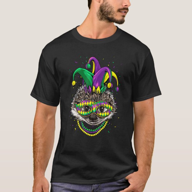 Mardi Gras Party Carnival Jester Hedgehog Animal T-Shirt (Front)