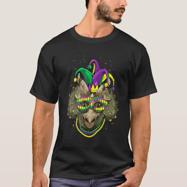 Mardi Gras Party Dinosaur Triceratops Carnival Jes T-Shirt (Front)