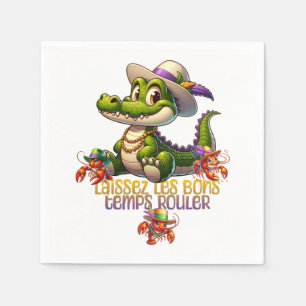 Mardi Gras Party Gator & Crawdads Napkin
