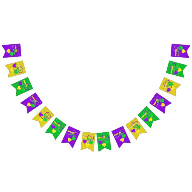 Mardi Gras Party Hearts New Orleans Carnival Bunting (All)