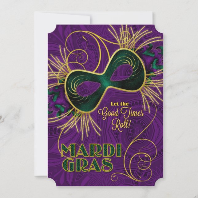 Mardi Gras Party in Purple Gold Green Invitation (Front)