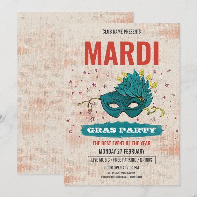 Mardi Gras Party Invitation (Front/Back)