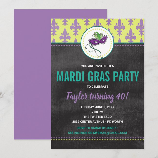 Mardi Gras Party Invitation (Front/Back)