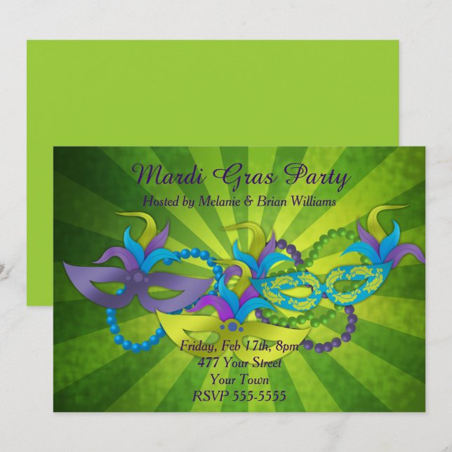 Mardi Gras Party Invitation (Front/Back)