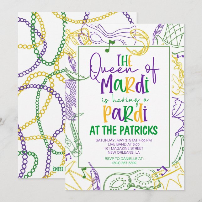 Mardi Gras Party Invitation (Front/Back)