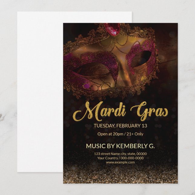 Mardi Gras Party Invitation (Front/Back)