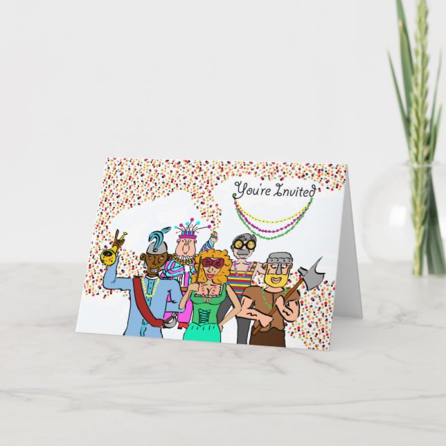 Mardi Gras Party Invitation Fun Parade Crowd (Front)