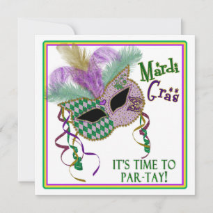 MARDI GRAS PARTY INVITATION - MASK  - SQUARE
