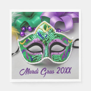 Mardi Gras Party Mask And Beads Napkin