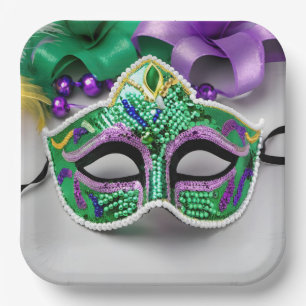 Mardi Gras Party Mask And Beads Paper Plate