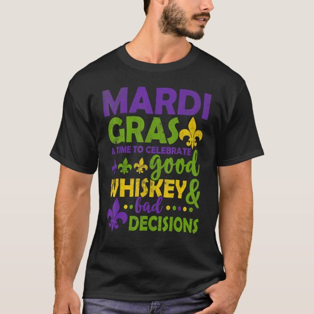 Mardi Gras Party Mask Costume Carnival Whiskey T-Shirt (Front)