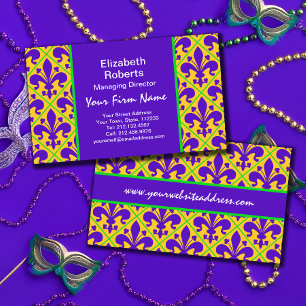 Mardi Gras Party New Orleans Fleur de Lis Business Card