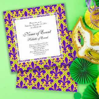 Mardi Gras Party New Orleans Fleur de Lis Invitation