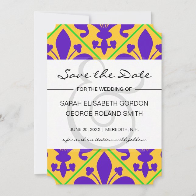 Mardi Gras Party New Orleans Fleur de Lis Save The Date (Front)