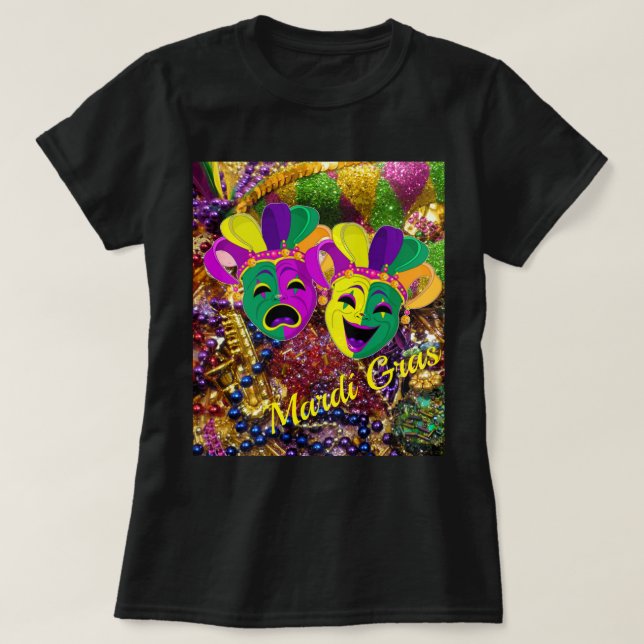 Mardi Gras Party Pretty T-shirt Beads Mask (Design Front)