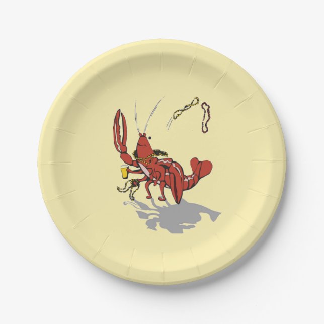 Mardi Gras Partying Crawfish Paper Plate (Front)