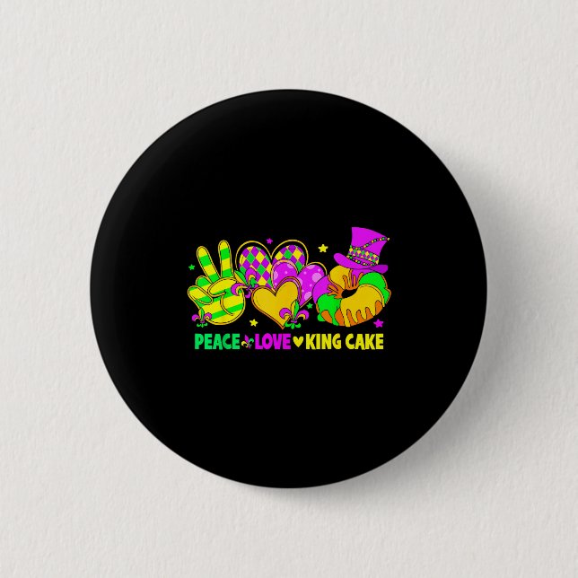 Mardi Gras Peace Love King Cake Funny Party Carniv 6 Cm Round Badge (Front)