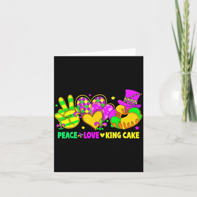Mardi Gras Peace Love King Cake Funny Party Carniv Card (Front)