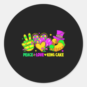 Mardi Gras Peace Love King Cake Funny Party Carniv Classic Round Sticker