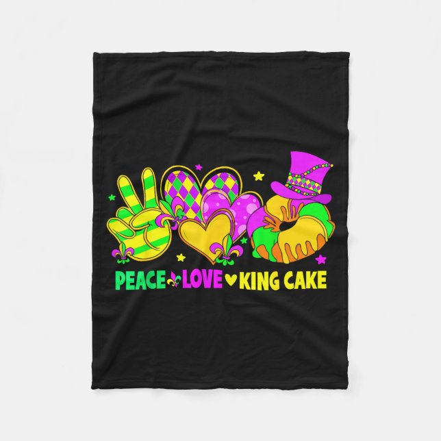 Mardi Gras Peace Love King Cake Funny Party Carniv Fleece Blanket (Front)
