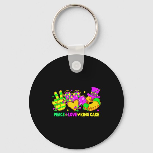 Mardi Gras Peace Love King Cake Funny Party Carniv Key Ring (Front)